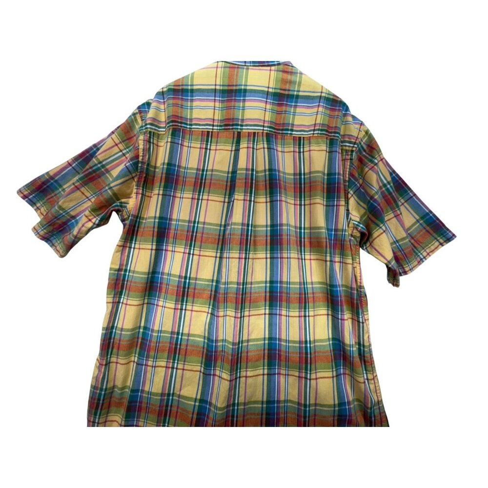 Lands' End Mens Plaid Short Sleeve Shirt Size L Tall Yellow Blue - Picture 12 of 13